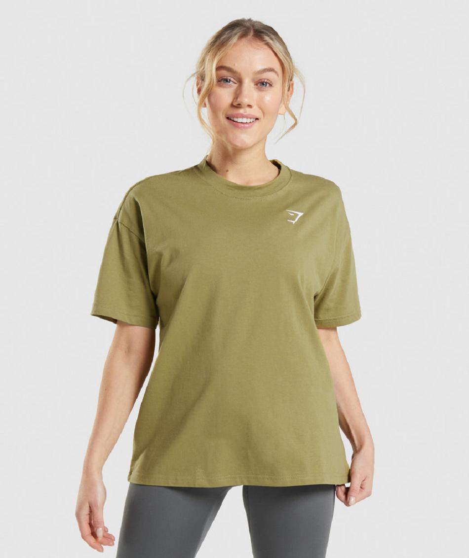 T Shirts Gymshark Entrenamiento Oversized Mujer Verde | CO 2268KOR